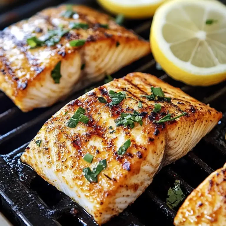 Grilled mahi mahi fillet with char marks and lemon on BBQ grill