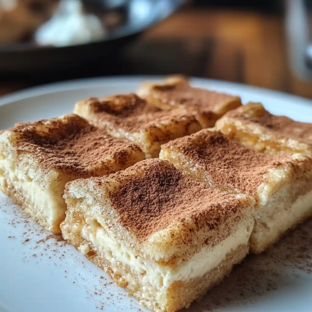 churro cheesecake bars fresh-baked and sliced close-up