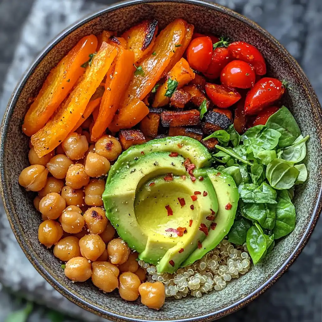 Vegan Buddha bowl with quinoa and roasted vegetables