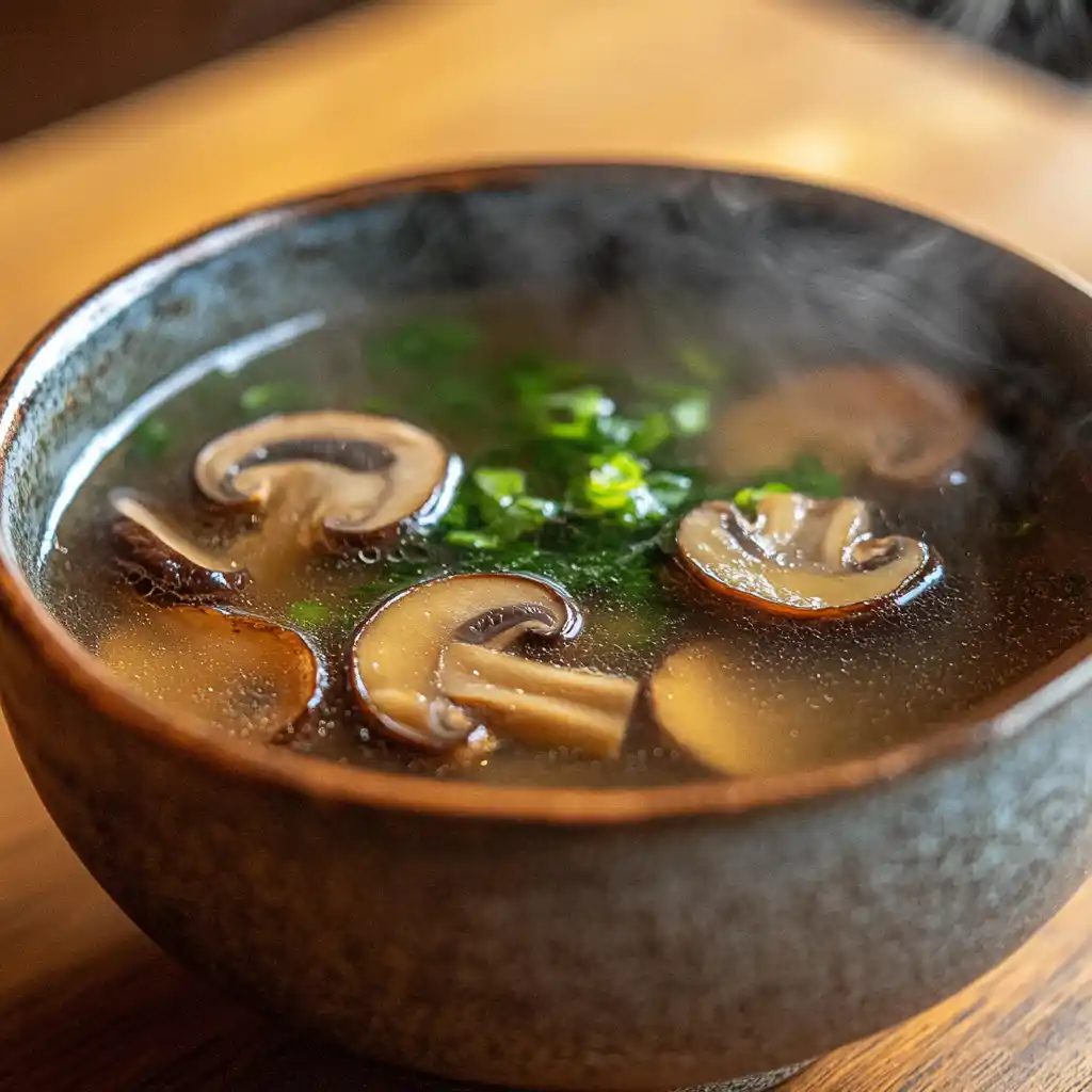 Shiitake mushrooms in miso soup showing health benefits