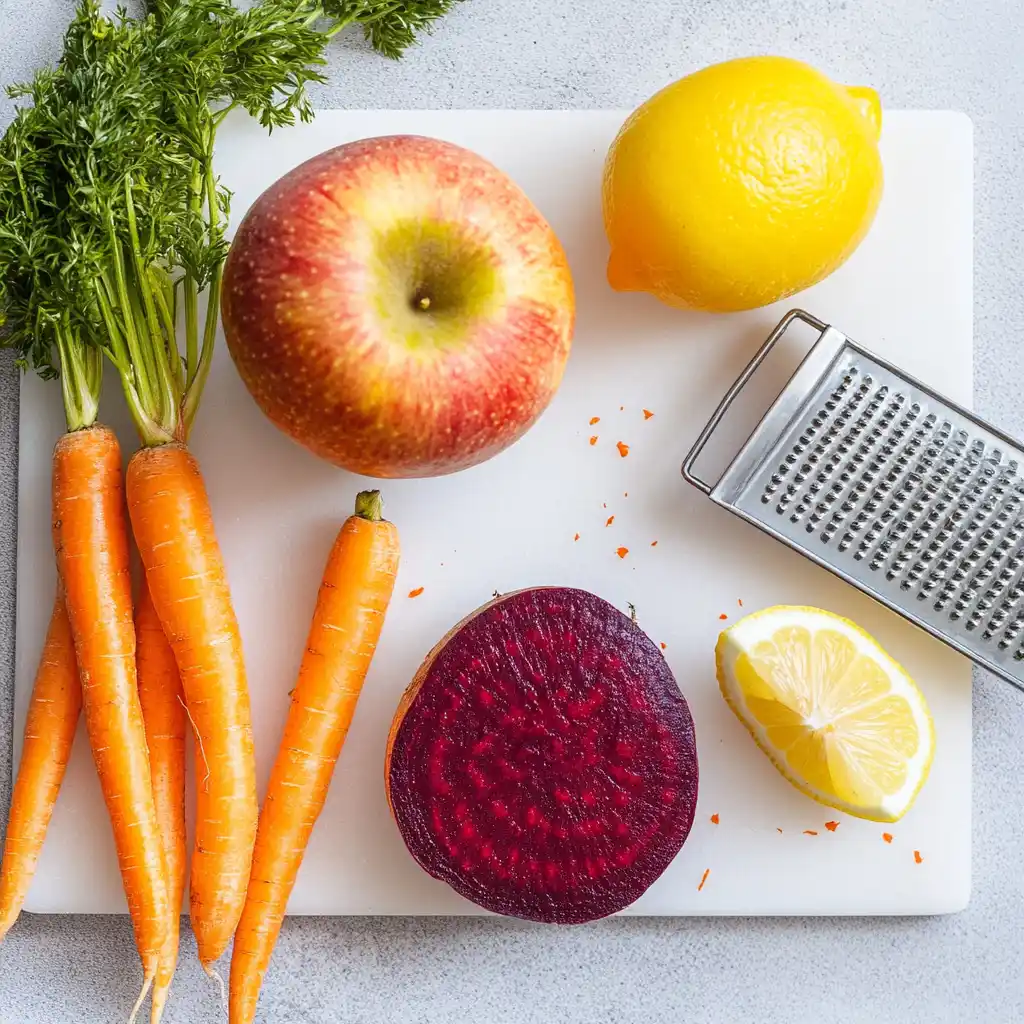Apple, beet, and carrot ingredients for ABC Salad Recipe