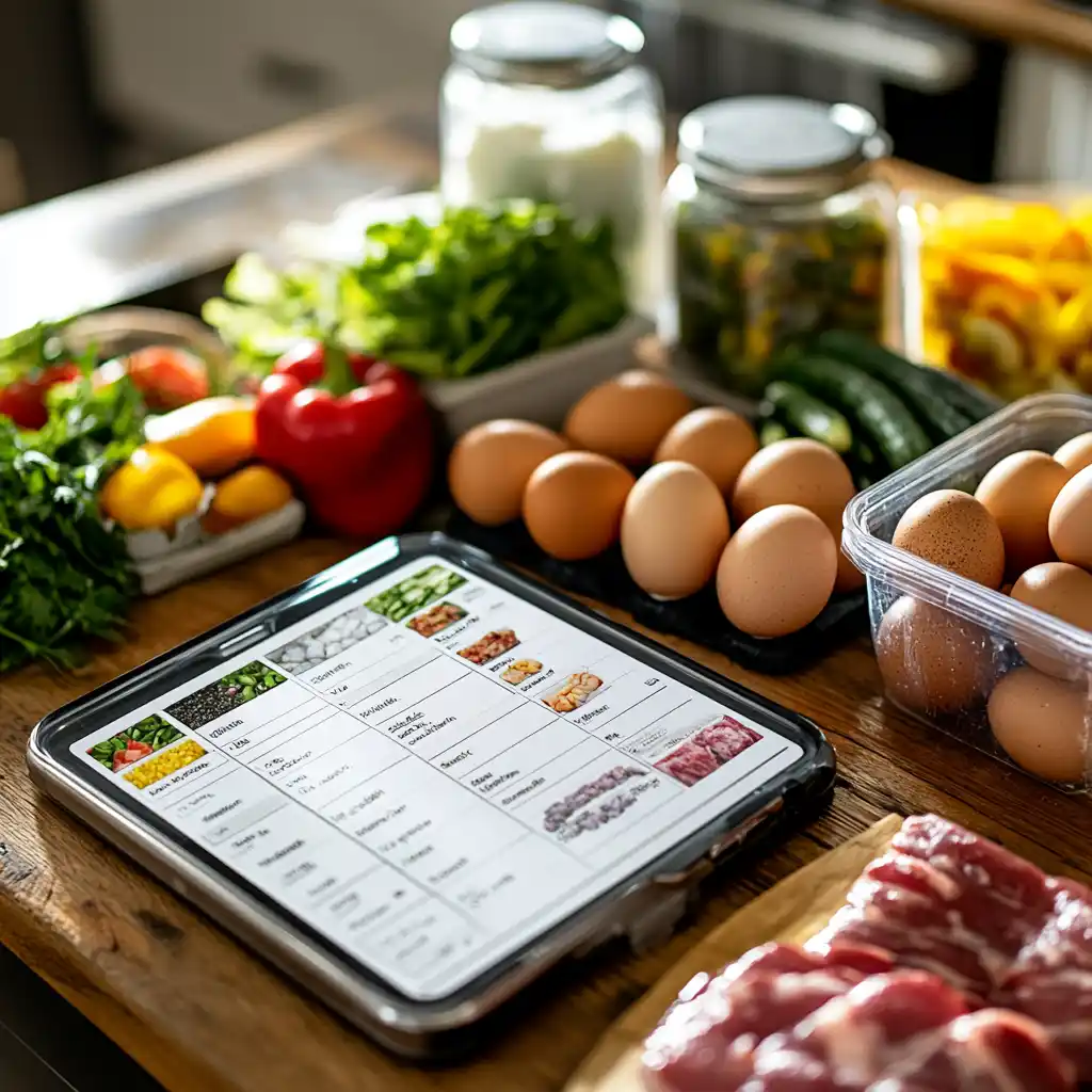 Weekly healthy meal prep planner with groceries