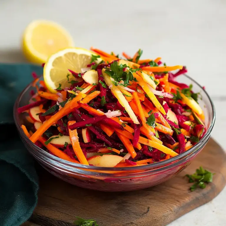 Fresh ABC Salad Recipe with apple, beet, and carrot in a glass bowl