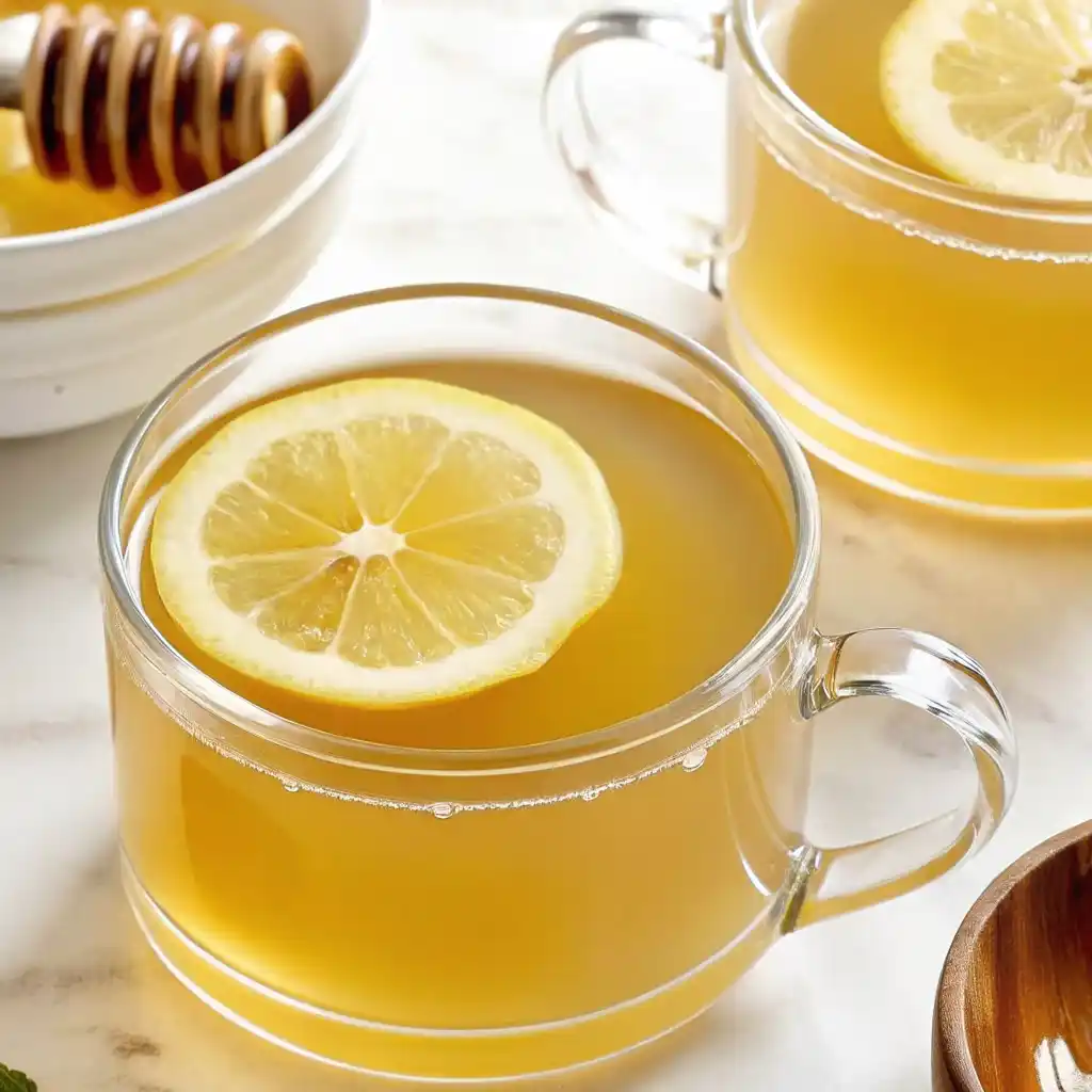 Green tea drink recipe for a healthy boost in a glass with lemon and mint