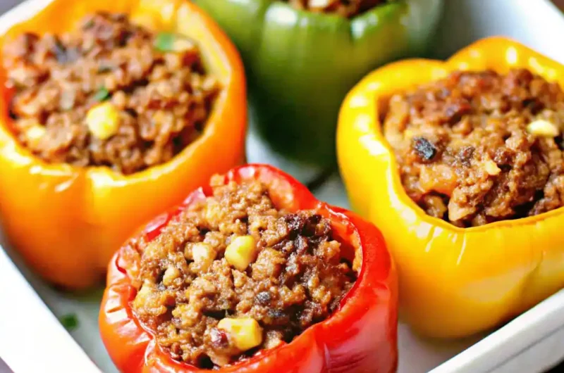 Stuffed Peppers Without Rice on table