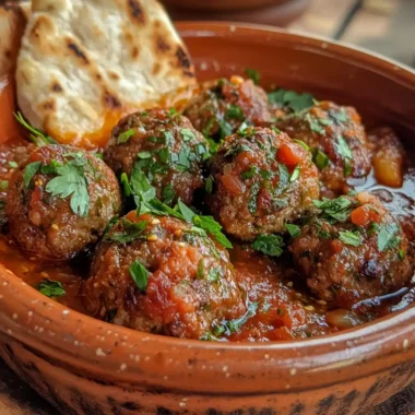 Moroccan lamb meatballs in tomato sauce with fresh herbs