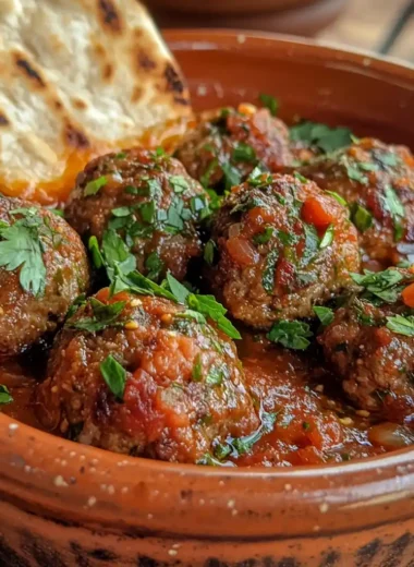 Moroccan lamb meatballs in tomato sauce with fresh herbs
