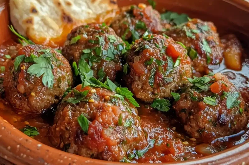 Moroccan lamb meatballs in tomato sauce with fresh herbs
