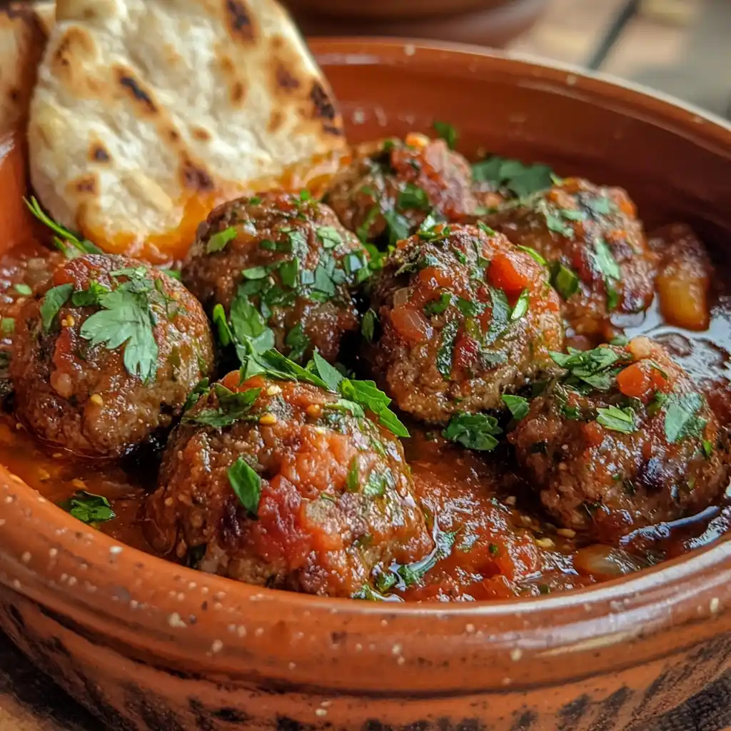 Moroccan lamb meatballs in tomato sauce with fresh herbs