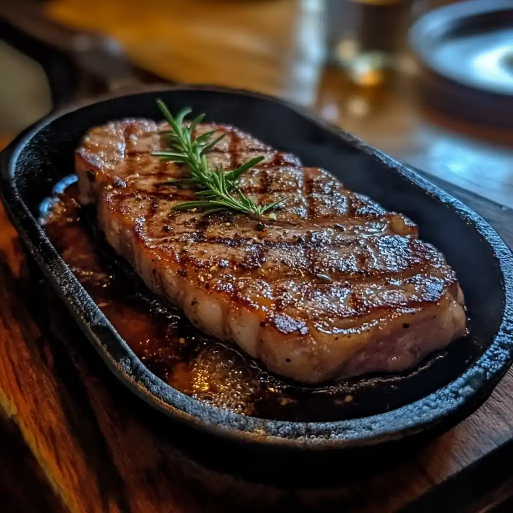 Close-up of ribeye steak in tallow for carnivore diet recipes