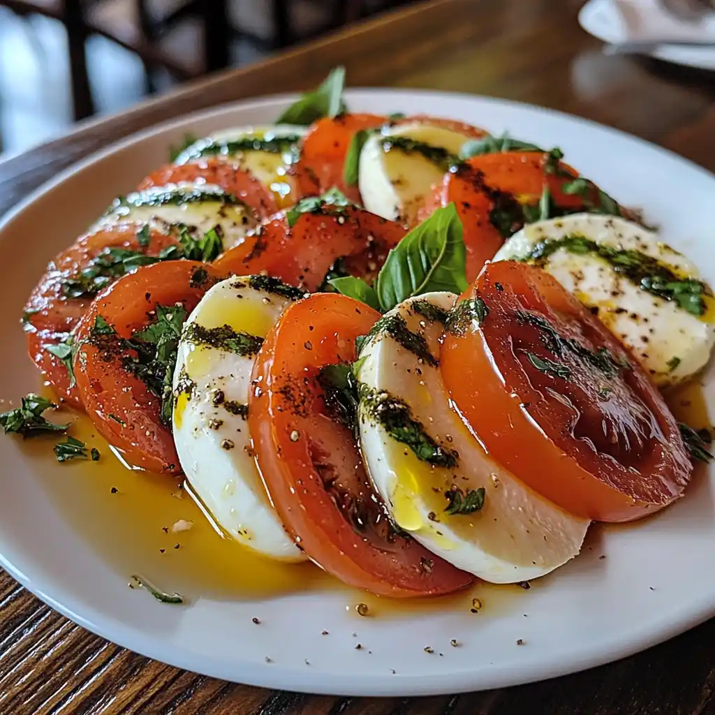 Classic Caprese Salad with heirloom tomatoes and mozzarella