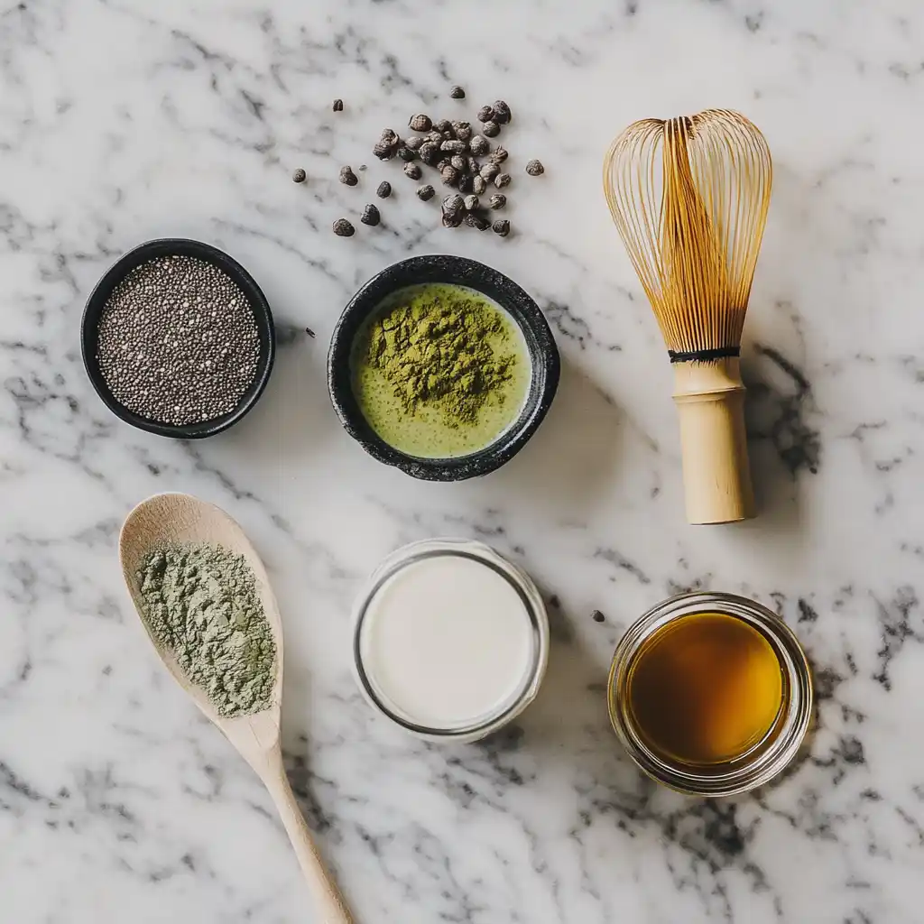 ingredients for matcha chia pudding recipe