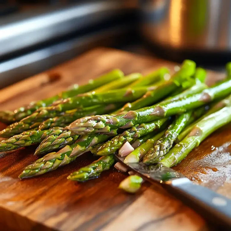 Roasted asparagus on baking tray with crispy golden tips