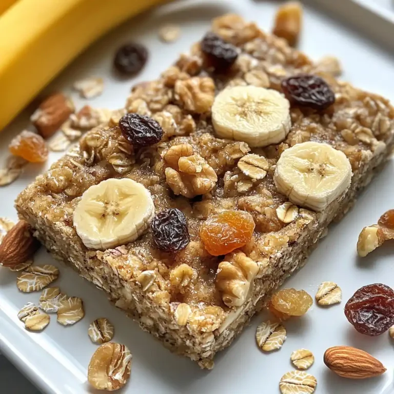 banana trail mix breakfast bars on rustic table with oats and fruits