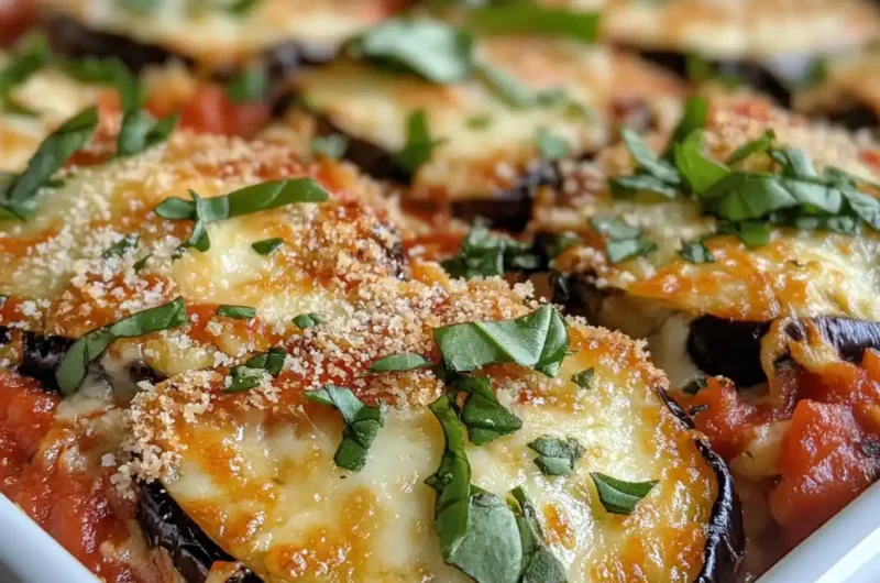 keto eggplant parmesan baked with mozzarella and basil