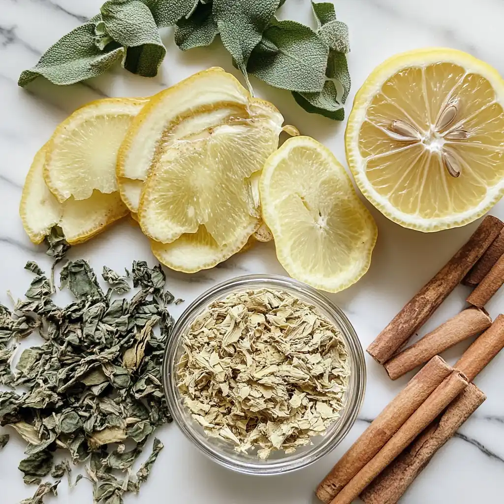 Ingredients for lemon balm recipe for weight loss on kitchen counter