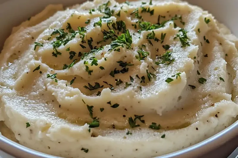 Creamy mashed cauliflower in a bowl