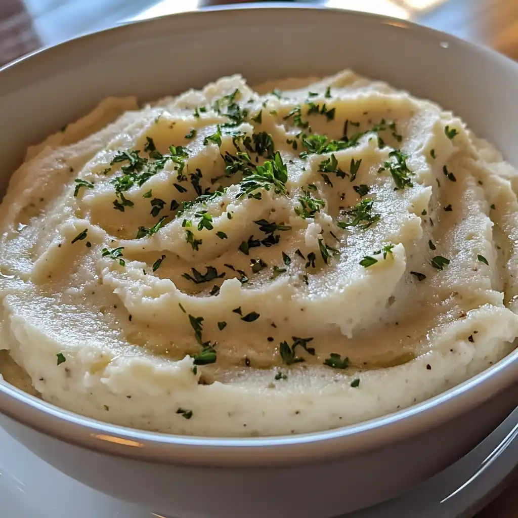 Creamy mashed cauliflower in a bowl