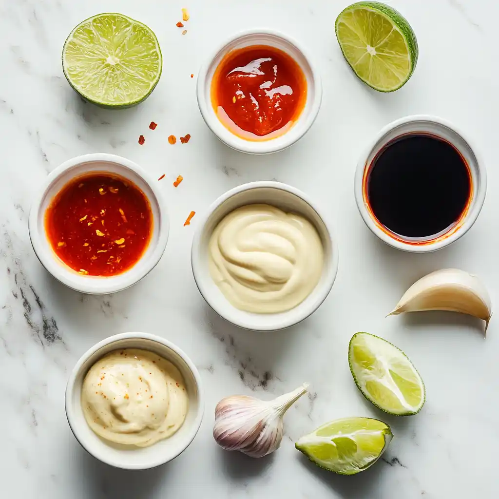ingredients for bang bang sauce in bowls