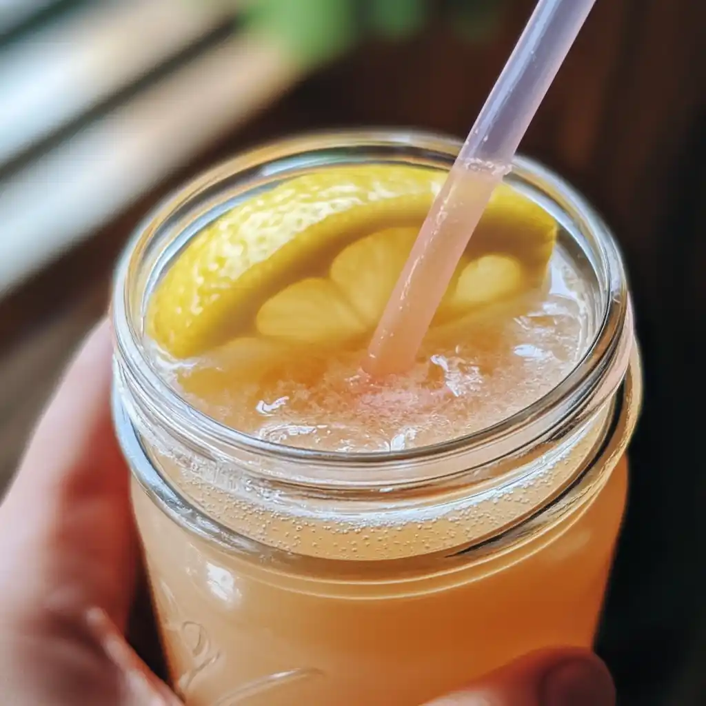 preparing bottled lemon juice pink salt drink in a jar