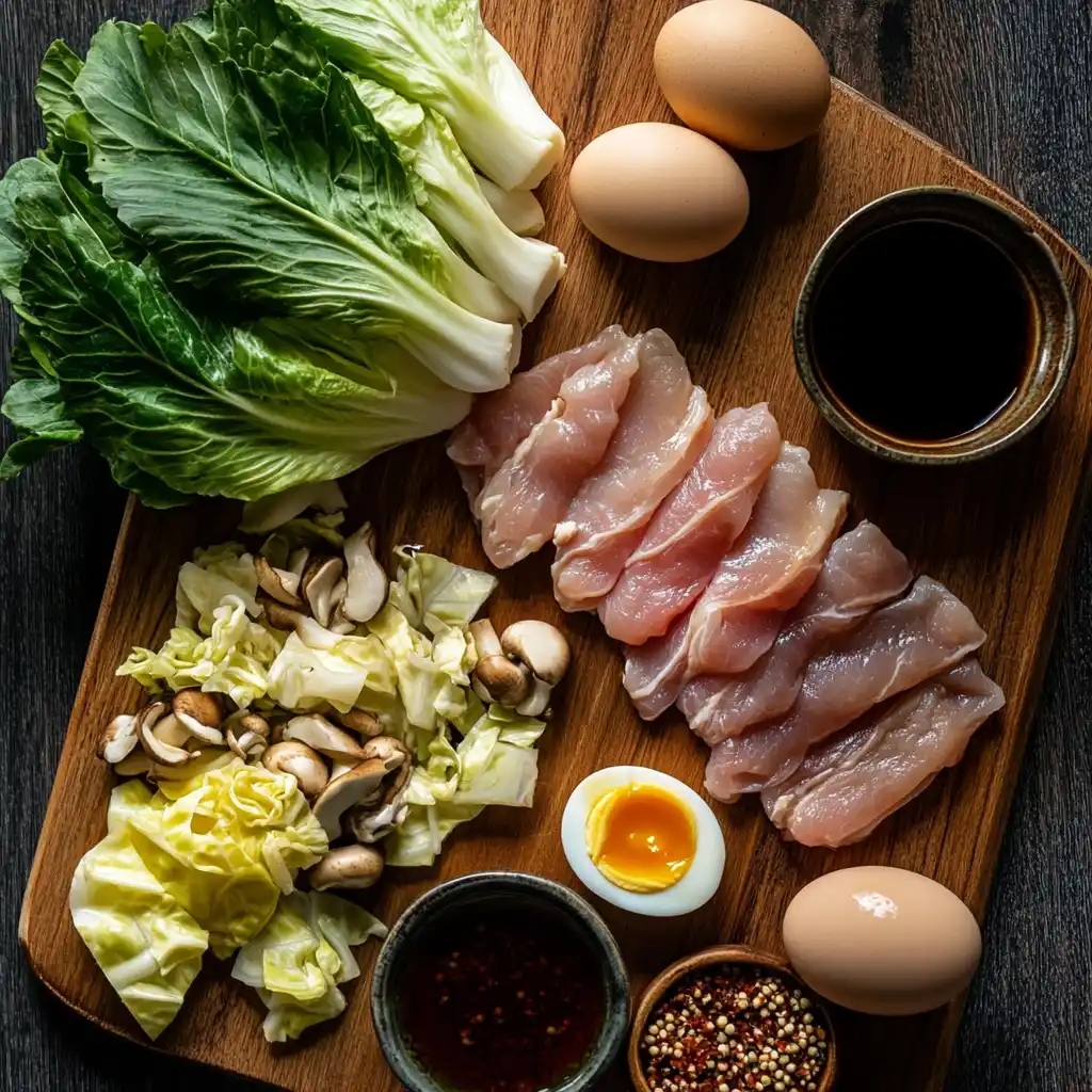 Ingredients for Moo Shu Chicken on kitchen board