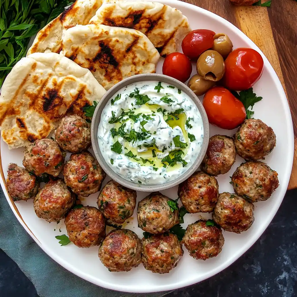 Lamb meatballs platter with sides