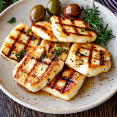 Grilled Halloumi Cheese Recipe on Mediterranean plate