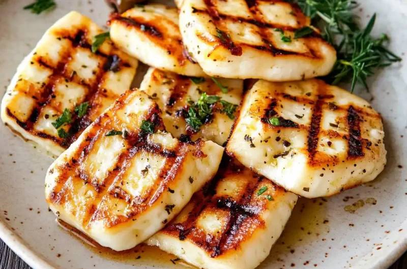 Grilled Halloumi Cheese Recipe on Mediterranean plate
