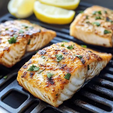 Grilled mahi mahi fillet with char marks and lemon on BBQ grill