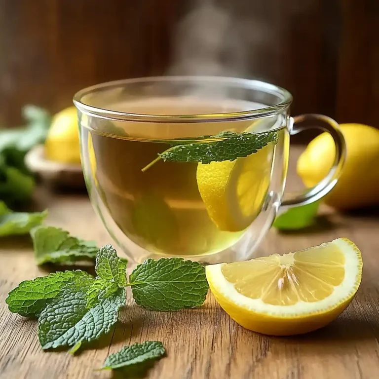 Lemon balm recipe for weight loss tea in a glass cup with lemon slices