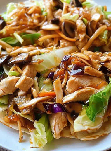 Moo Shu Chicken with Mandarin pancakes close-up
