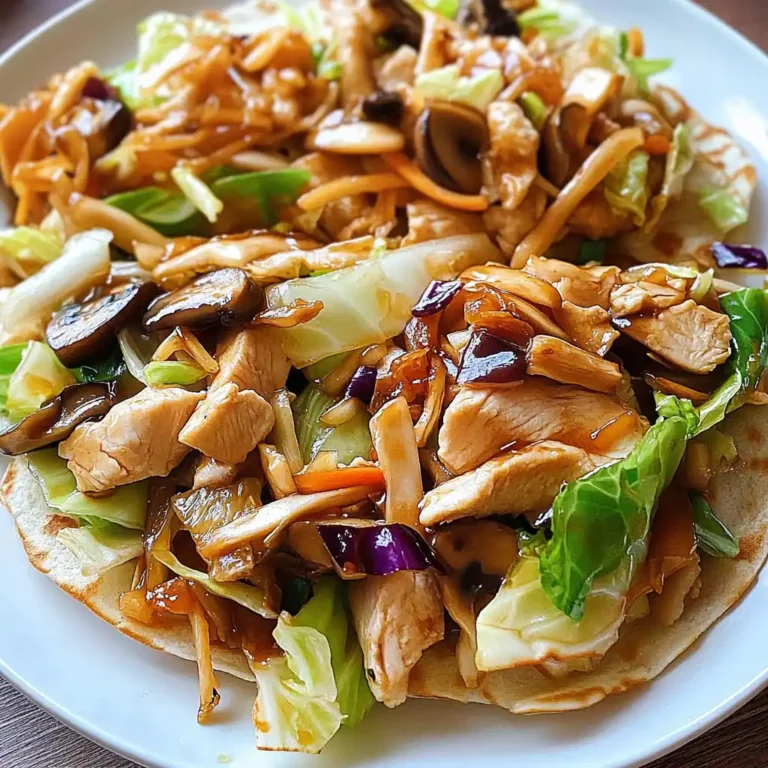 Moo Shu Chicken with Mandarin pancakes close-up