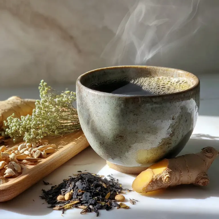 Japanese Mounjaro tea in ceramic cup with detox herbs