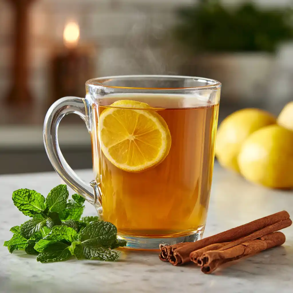 Flat belly detox tea with lemon and cinnamon