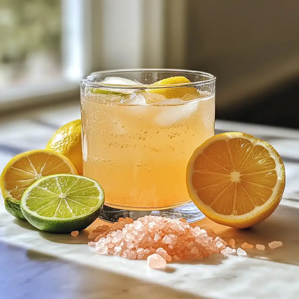 Glass of lemon vs lime pink salt drink with citrus and salt