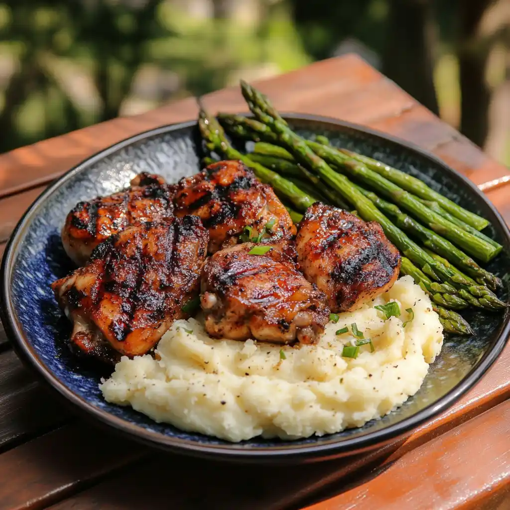 Grilled boneless chicken thigh recipe with healthy sides