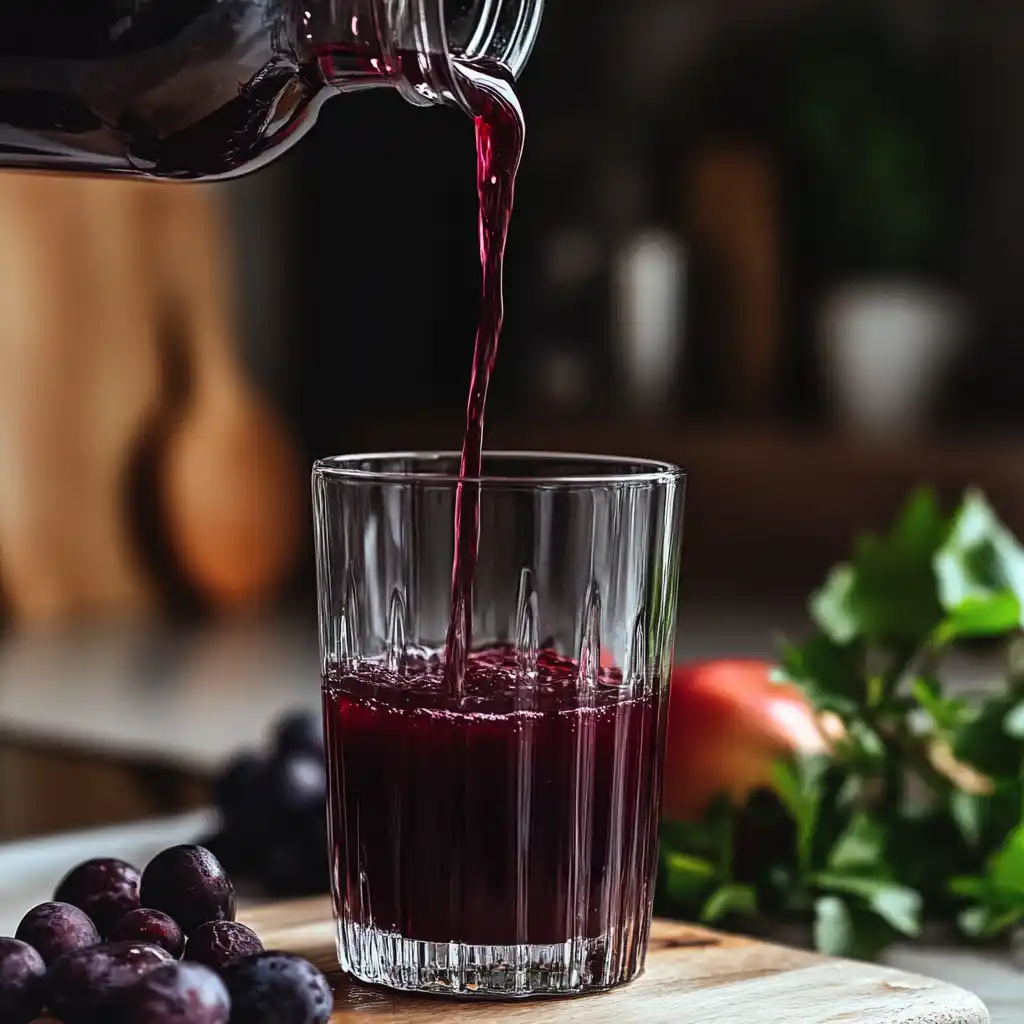 pouring prune juice with melting butter for natural constipation relief