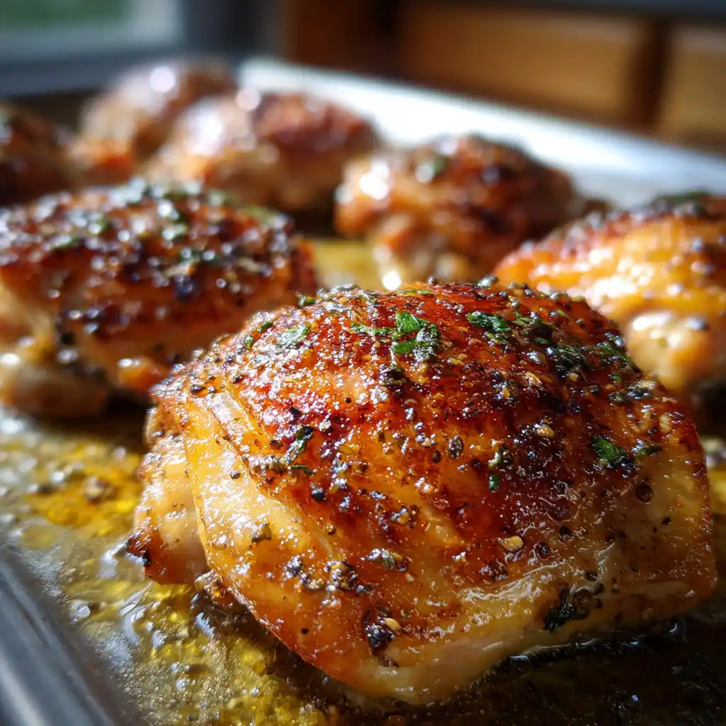 baked boneless chicken thighs on tray