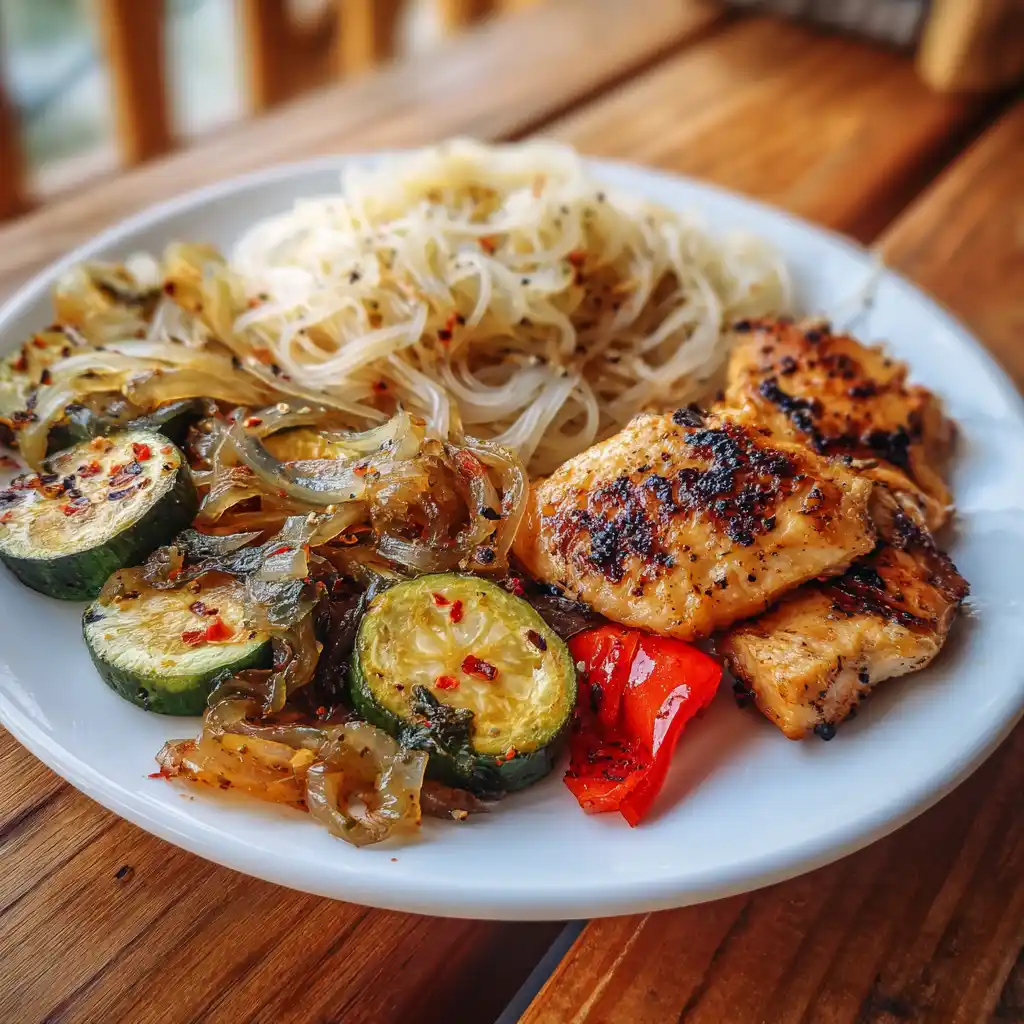 low carb pasta with grilled chicken and vegetables