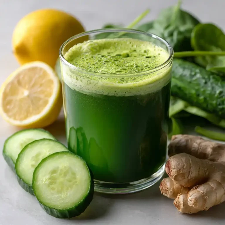 green detox juice with lemon cucumber and spinach
