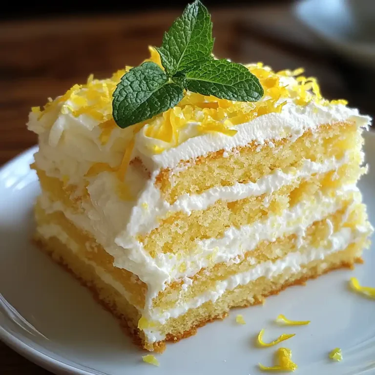 Close-up of lemon cream cake recipe with whipped cream and lemon zest