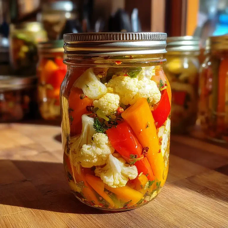 Tangy homemade giardiniera in a glass jar