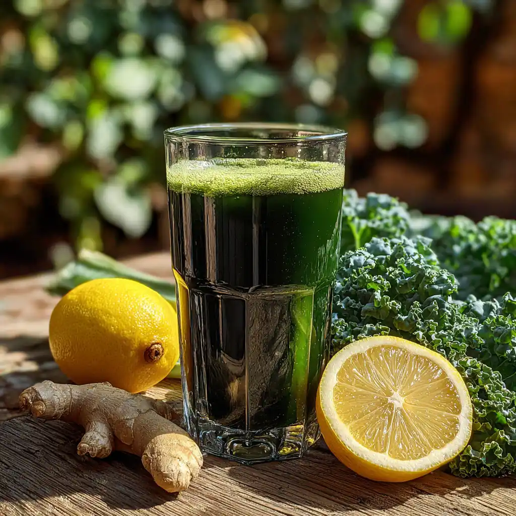 Green juice detox cleanse with kale and lemon