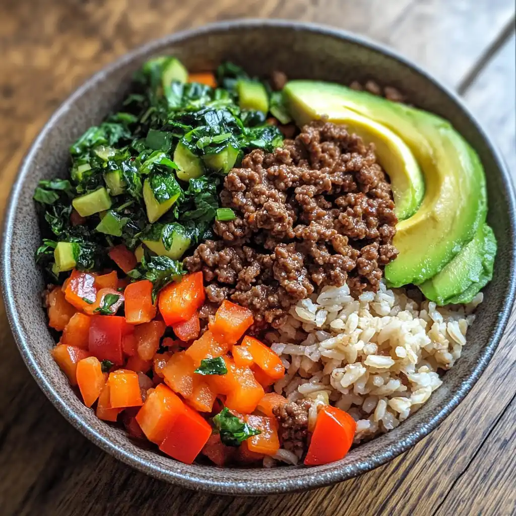 healthy ground beef recipes in a bowl with vegetables