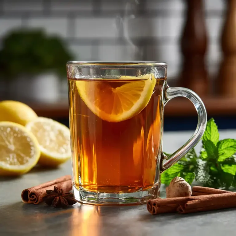 Detox tea herbal blend in clear glass cup