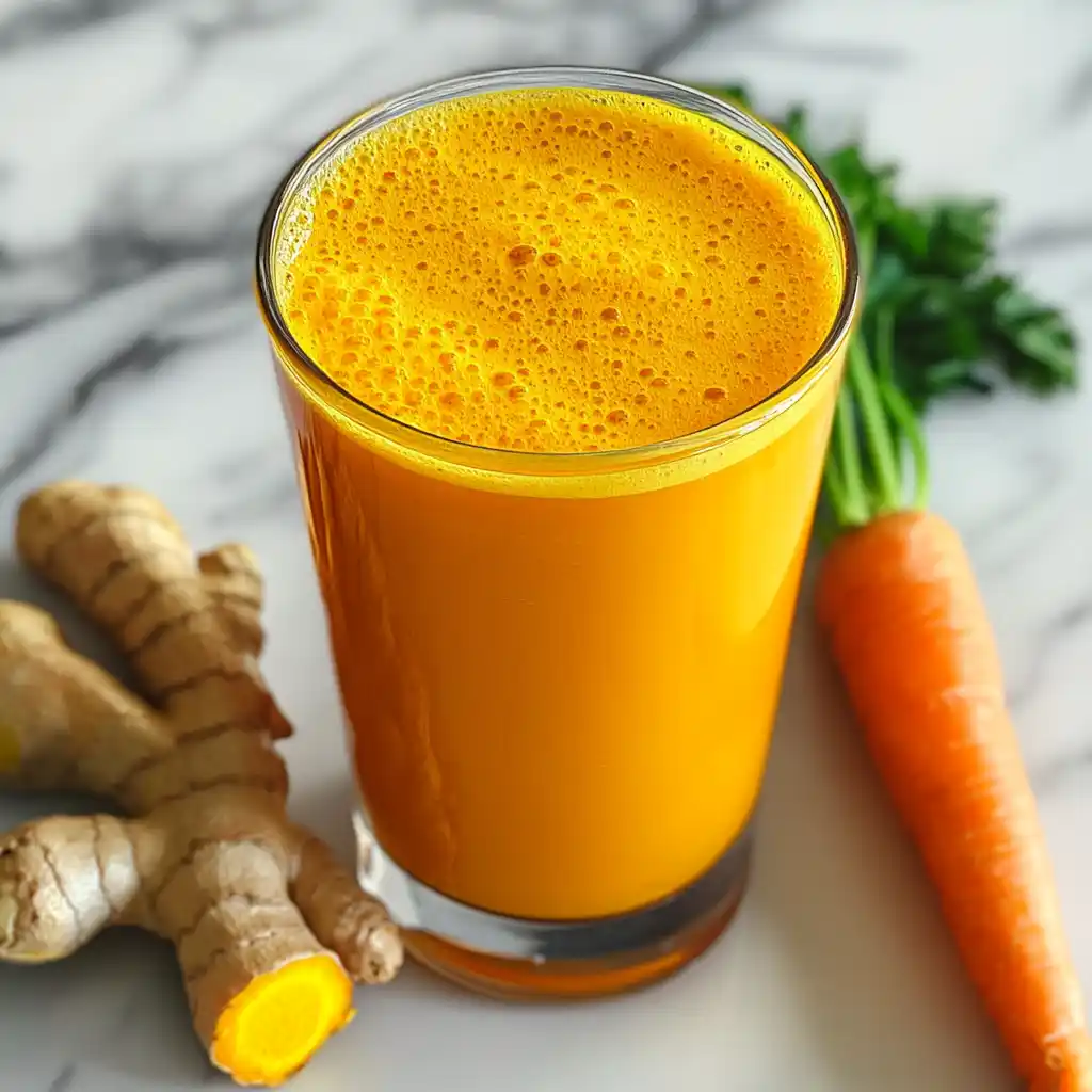 Woman drinking carrot and ginger juice for glowing skin
