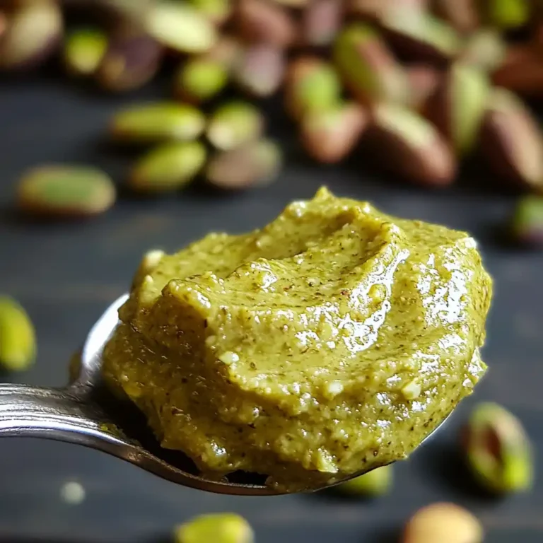 Close-up of homemade pistachio butter in a glass jar