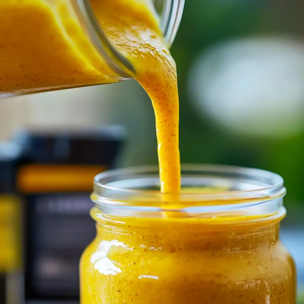 Storing mango turmeric smoothie in glass jars