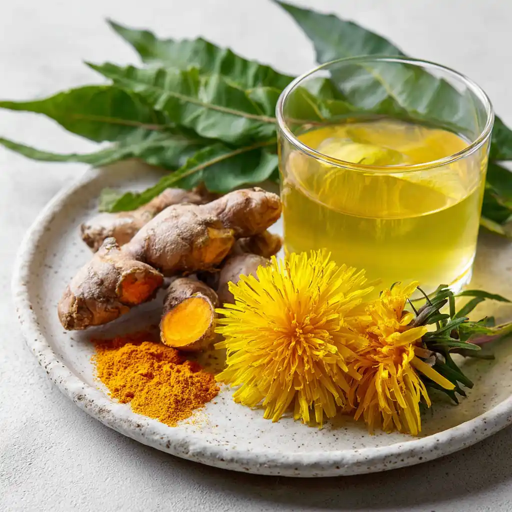 Detox drink ingredients like ginger and turmeric