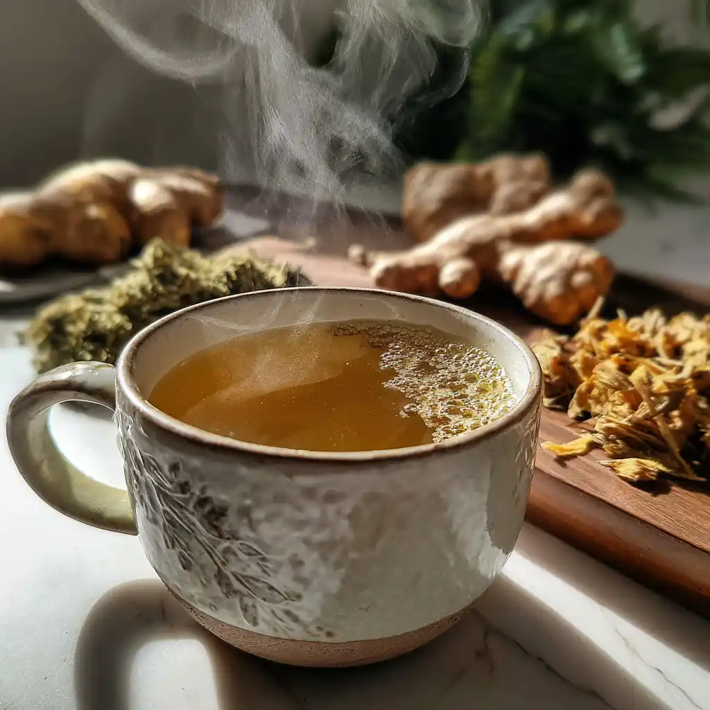 Japanese Mounjaro tea in ceramic cup with detox herbs